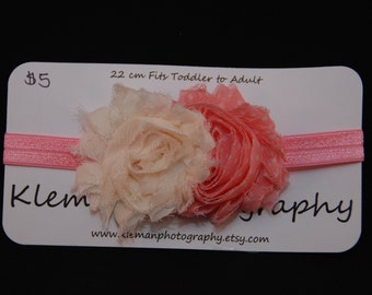 Toddler/Adult Cream and Pink Polka Dots Shabby Flower Headband-READY TO SHIP