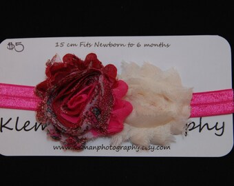 Infant Cream and Pink Floral Shabby Flower Headband-READY TO SHIP