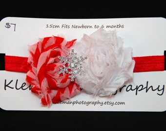 Infant Christmas Snowflake Shabby Flower Headband #3-READY TO SHIP