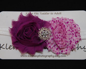 Toddler to Adult Purple Shabby Flower w/Rhinestone Headband-READY TO SHIP