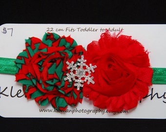 Toddler to Adult Christmas Snowflake Shabby Flower Headband #1-READY TO SHIP