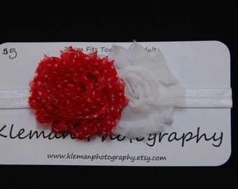 Toddler/Adult White and Red Polka Dot Shabby Flower Headband-READY TO SHIP