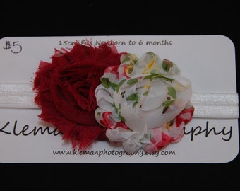 Infant Rose and Floral Print Shabby Flower Headband-READY TO SHIP