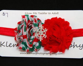 Toddler to Adult Christmas Snowflake Shabby Flower Headband #4-READY TO SHIP