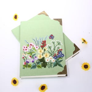 Embroidered Garden Flower Notebook, Personalized Floral Journal, Handmade Gift, Botanical Diary, Nature Inspired Stationery