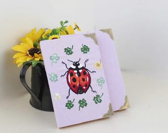 Hand Embroidered Ladybug Linen Journal: Floral Animal Notebook