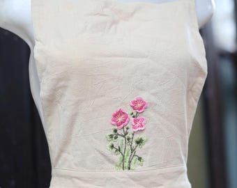 Custom Floral Embroidered Linen Apron: Personalized Gift