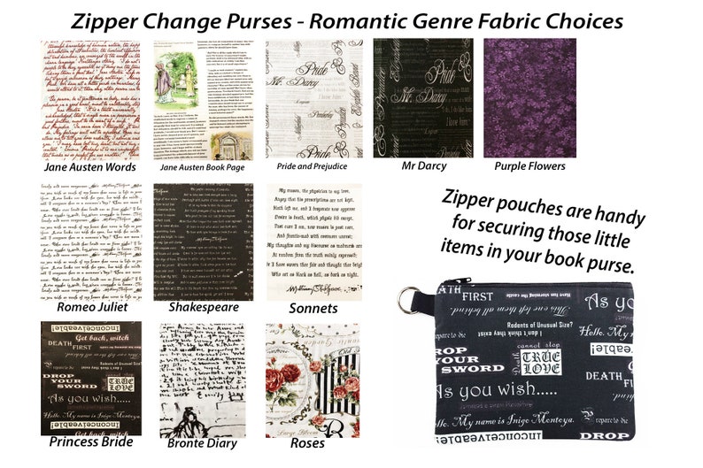Zipper Change Purse Jane Austen Zipper Coin Purse Shakespeare Change Purse Girlfriend Gift Princess Bride Mini Pouch Makeup Bag