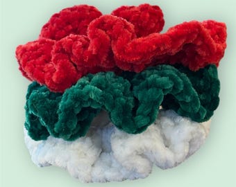 Crochet Holiday Velvet Scrunchie Set Christmas Handmade Hair Accessory Gifts For Teens