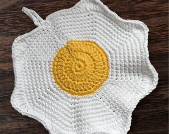 Crochet Egg Hot Pad Sunny Side Up Home Kitchen Decor Easter Spring Potholder