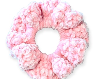 Crochet Pink Velvet Scrunchie Handmade Hair Accessory Gifts For Teens