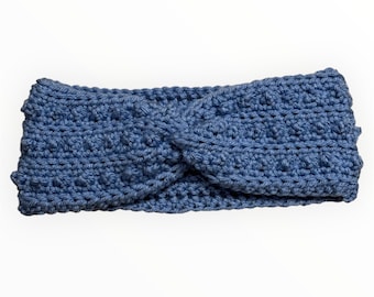 Crochet Blue Twisted Headband Adult Womens Hair Accessory Ear Warmer