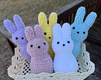 Crocheted Bunny Peep Plushie Soft Chenille Easter Basket Stuffer