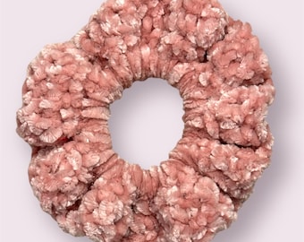Crochet Blush Pink Velvet Scrunchie Handmade Hair Accessory Gifts For Teens