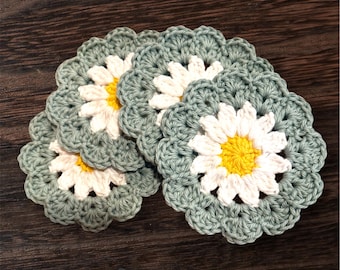 Crochet Daisy Coaster Cotton Home Decor Spring Individual Sets Machine Washable