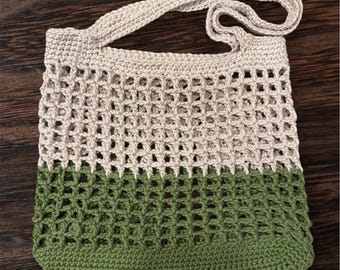Crochet Mesh Market Bag Handmade Shoulder Cotton Stretch Sustainable