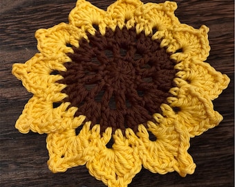 Crochet Sunflower Coaster Individual Set Home Decor Handmade Machine Washable Drink Candle