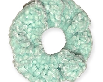 Crochet Mint Green Velvet Scrunchie Handmade Hair Accessory Gift For Teens
