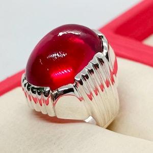 Rare Red Cabochon Ruby Sterling Silver 925 Handmade Ruby Men Ring, Yaqoot Ring, Cabochon Red Ruby Ring, Gift for him/her