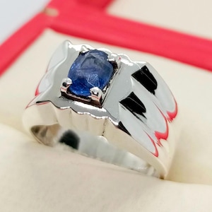 Real Blue Sapphire Sterling Silver 925 Handmade Natural Luxury Ceylon Blue Sapphire Ring, Sapphire Mens Sapphire September Birthstone Ring