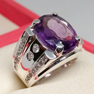 20 Carat Big Purple Amethyst Sterling Silver 925 Handmade High Quality Beautiful Big Men Amethyst Ring, Heavy Amethyst Ring, Gift for him