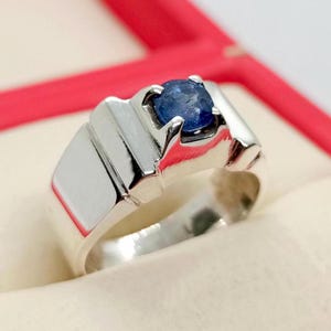 Real Ceylon Blue Sapphire Sterling Silver 925 Handmade High Quality Blue Sapphire Ring, Sapphire Mens Sapphire September Birthstone Ring