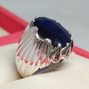 15 Carat Natural Blue Sapphire Sterling Silver 925 Handmade Real Deep Blue Sapphire Ring, Sapphire Ring September Birthstone Sapphire Ring