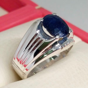 Anello in argento sterling 925 con zaffiro blu naturale da 4 carati, fatto a mano, con vero zaffiro blu di Ceylon, anello con zaffiro con pietra portafortuna di settembre