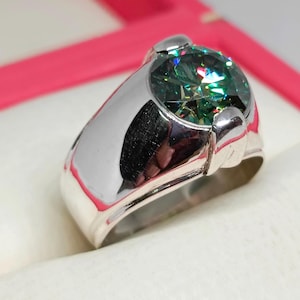 5 Carat Certified Green Diamond Sterling Silver 925 Handmade High Quality Moissanite Diamond Men Ring, Beautiful Enagagement Ring