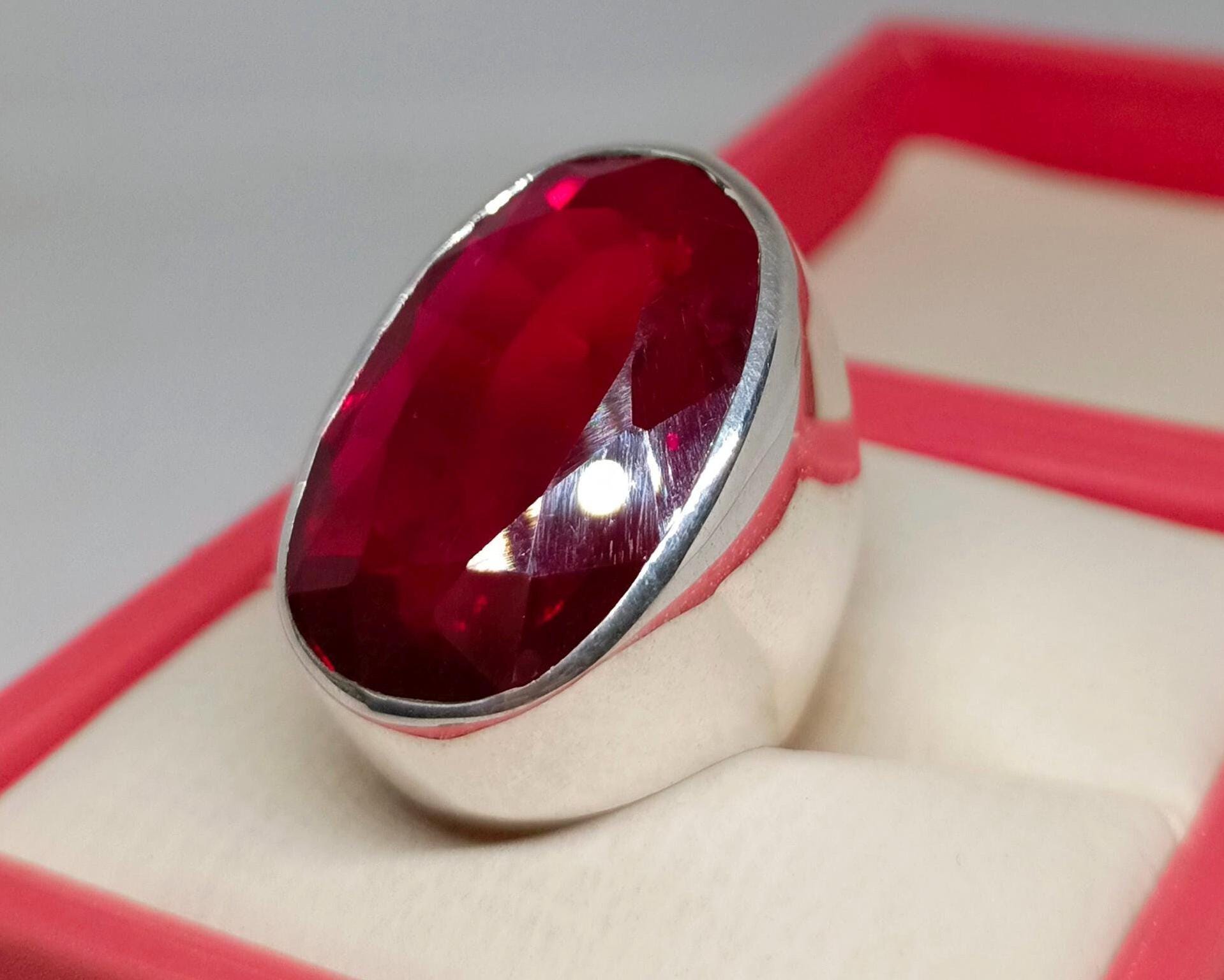 Bague Art Nouveau Argent Massif 925 - Rubis Rose - Taille 53 - Occasion Authentique