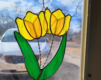 yellow tulips stained glass