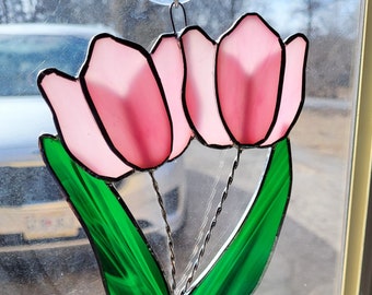 Pink Tulips stained glass
