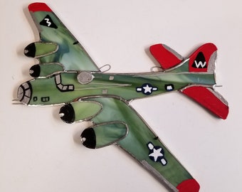 stained glass B17 Bomber airplane