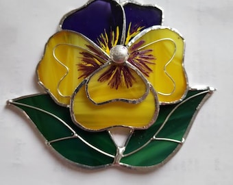 Yellow and purple stained glass pansy