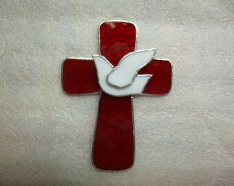 Stained glass  cross with dove