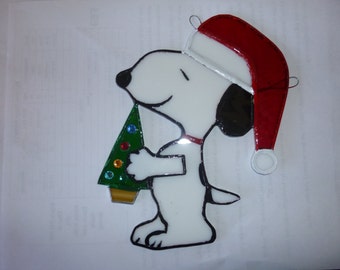 Stained glass Snoopy Santa