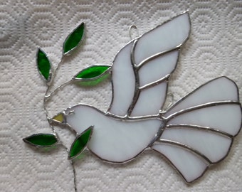 Stained Glass  dove with branch