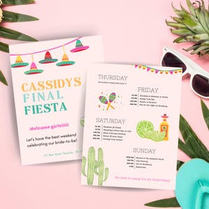 Final Fiesta Bachelorette Itinerary Template | Editable Canva Itinerary | Fiesta Weekend Schedule, Mexican Theme Bach Party Digital Download