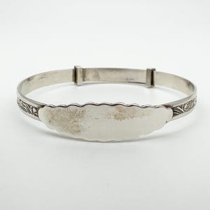 Vintage Sterling Silver Baby Bangle | Engraved Blank Name Plate Bracelet