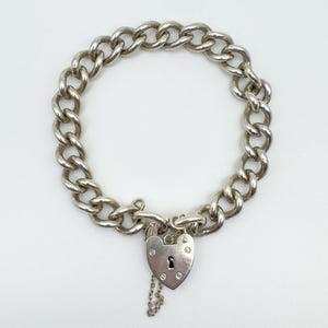 Vintage Sterling Silber Panzerarmband | 1971 London Hallmarks, Herzschloss