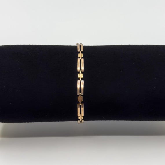 Vintage 9ct Rose Gold Rectangular Link Bracelet 7… - image 2