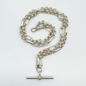 Vintage Sterling Silver T-Bar Pendant on 20” Fancy Link Chain