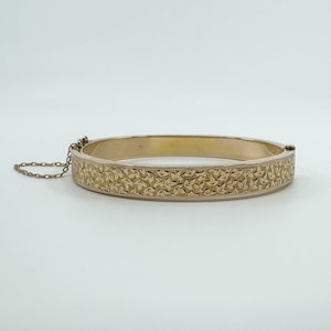 Bracelet-jonc ancien avec charnière en or rose 9 carats gravé lierre, taille de 7 à 7,5 pouces