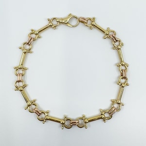 Vintage 9ct Two Tone Gold Horsebit Bracelet with Lobster Clasp