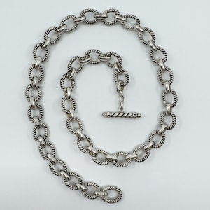 Vintage sterlingzilveren fancy schakelketting T-bar knevelt 18,5 in 925