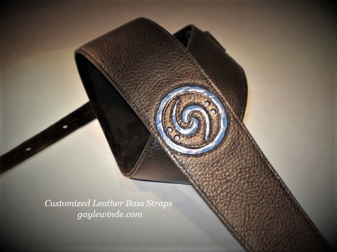 Black Leather Bass Strap W/authentic Alligator Dual Inverted Bass Clef ...