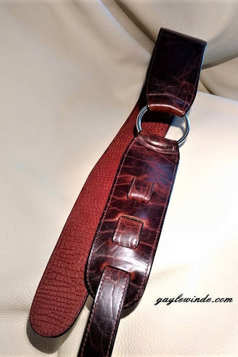 Distressed Bison Guitar Strap W/inlaid White Leather Wolf & Etsy