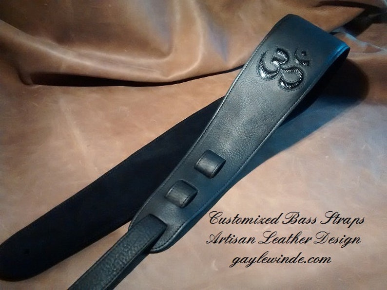 Custom Black Leather Guitar Strap W/inlaid Blk Lizard Om Etsy