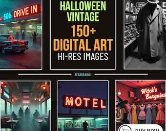 150+ Vintage & Retro Halloween Digital Prints | 600 DPI Wall Art | Printable Halloween Decor