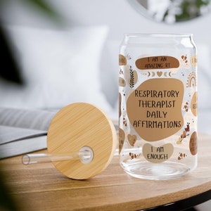 Copo de vidro com afirmação diária para terapeuta respiratório, copo de vidro para café gelado, presente de agradecimento RT, presente para RT, presente de formatura RT, copo Boho
